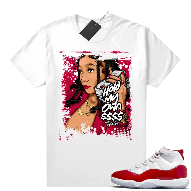 Cherry 11s Sneaker Match White Hold my Own Print 100% Cotton Unisex Graphic T Shirt For Women Streetwear Women's T Shirt