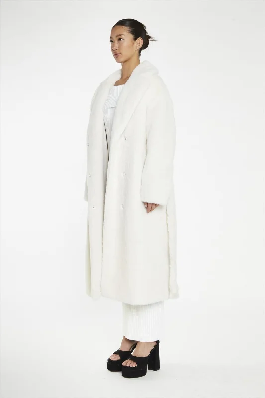 Cream Faux-Fur Longline-Coat