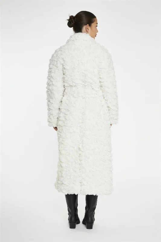 Cream Faux Fur Longline-Coat