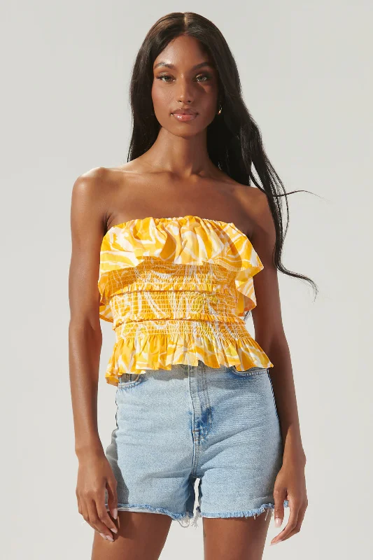 Dayglow Tropics Brienne Smocked Ruffle Tube Top