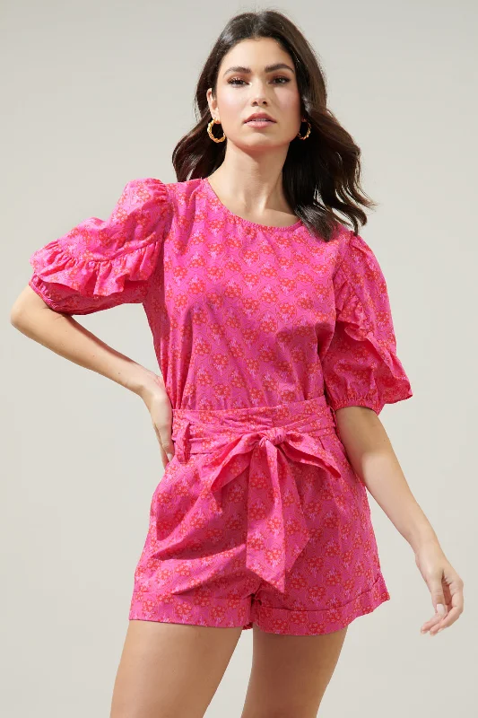 Driftwood Pitaya Mooney Ruffle Puff Sleeve Blouse