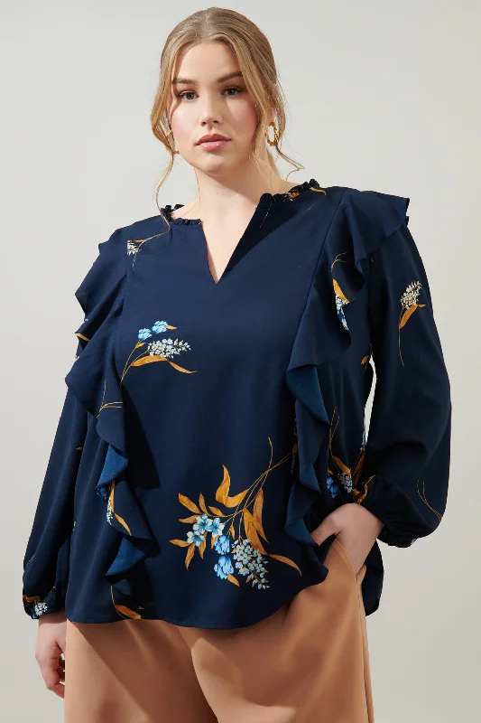 Dusk Bloom Floral Wilhem Ruffle Blouse Curve