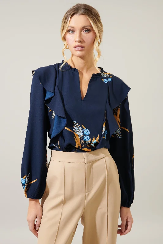 Dusk Bloom Floral Wilhem Ruffle Blouse