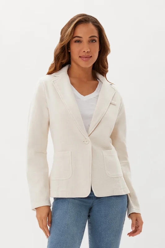 Ecru KNIT TWILL BLAZER - ECRU