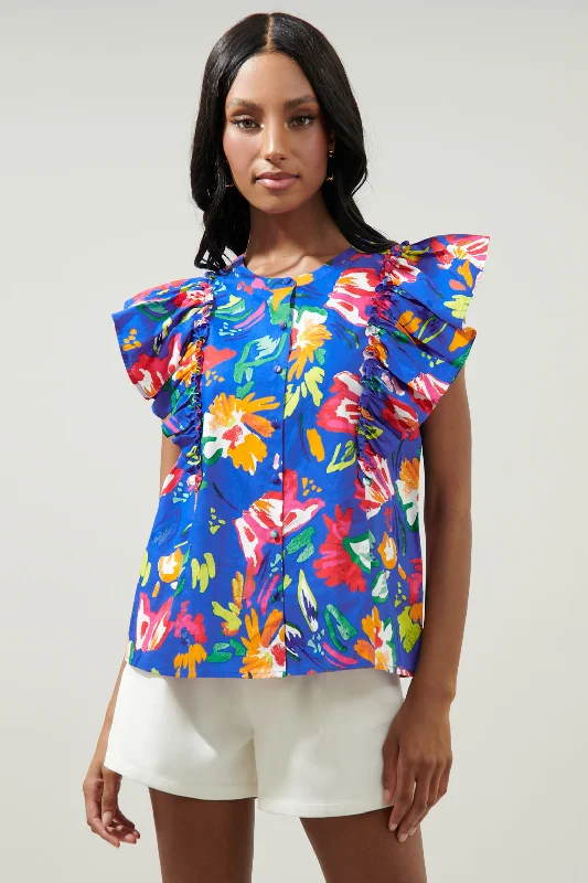 Esby Floral Strokes Vance Button Front Blouse