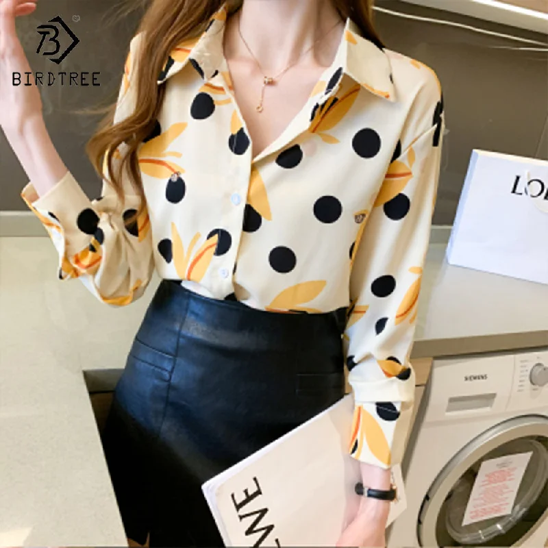 Fashion Ladies Long Sleeve Dot Printing Shirts Elegant Casual Loose Blouses Career Chiffon Shirt Tops For Spring Autumn