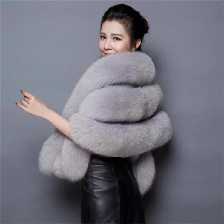 Fashion women fake fur capes fox ponchos white faux fur shawl