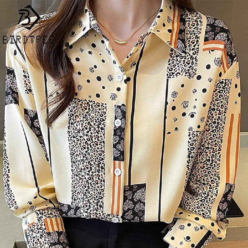 Fashion Women Leopard Printed Autumn Summer Button Up Long Sleeves Female Clothes Blouses Shirt All Match Basic Tops T27620X