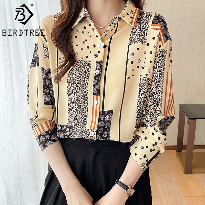 Fashion Women Leopard Printed Autumn Summer Button Up Long Sleeves Female Clothes Blouses Shirt All Match Basic Tops T27620X