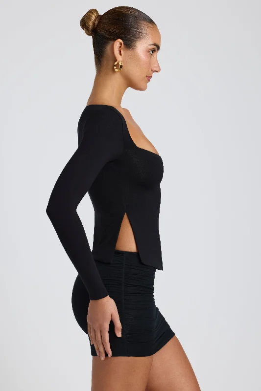 Modal Sweetheart-Neck Top in Black