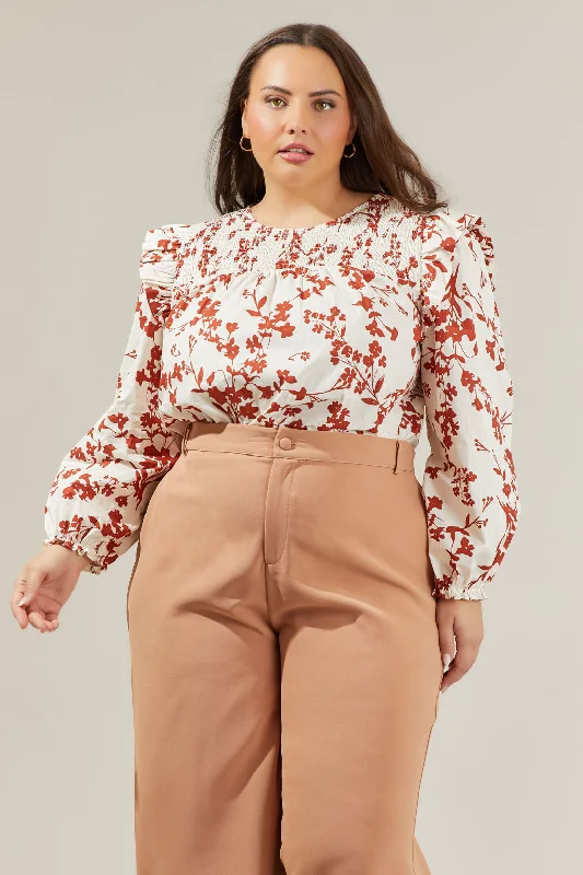 Garnet Floral Smocked Top Curve