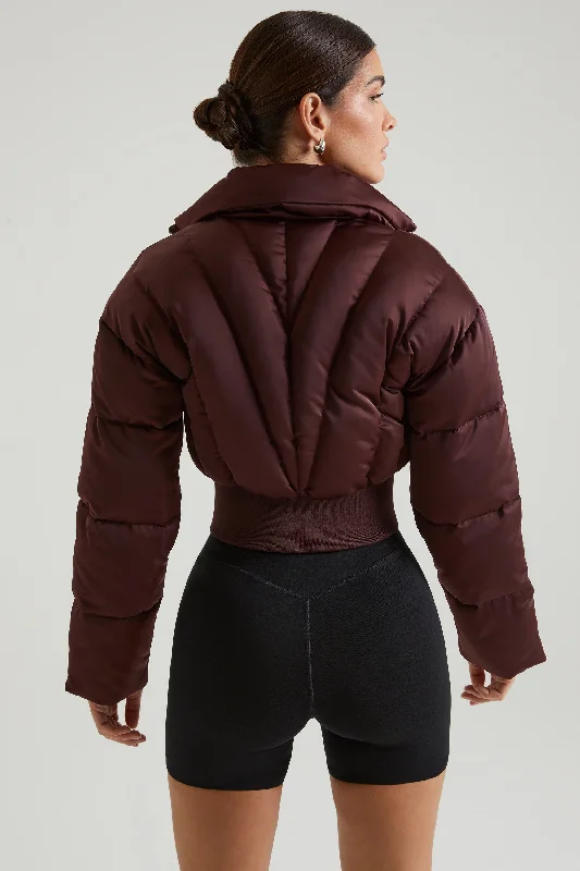 Ribbed Puffer Jacket in Brown