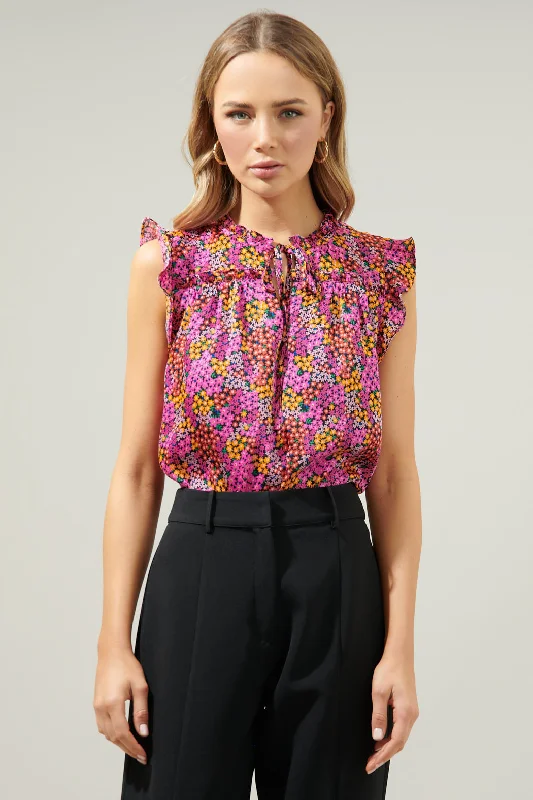 Hitachi Flamingo Floral Emile Ruffle Blouse