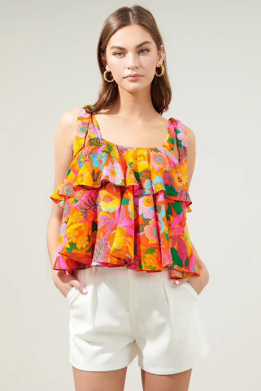 Idalia Floral Sloan Tie Strap Ruffle Top