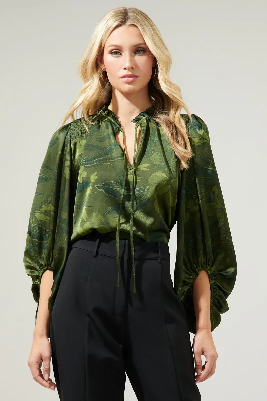 Ivy Tropics Sonora Smocked Satin Blouse