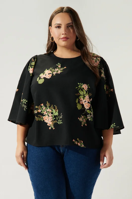 Jasleen Floral Lital Flutter Sleeve Top Curve