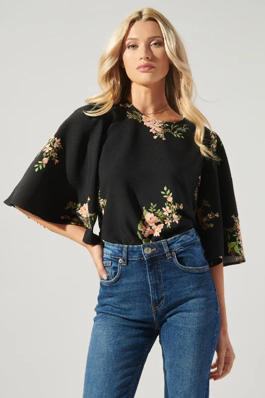 Jasleen Floral Lital Flutter Sleeve Top