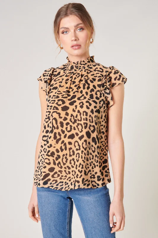 Java Leopard Sun Up Mock Neck Blouse