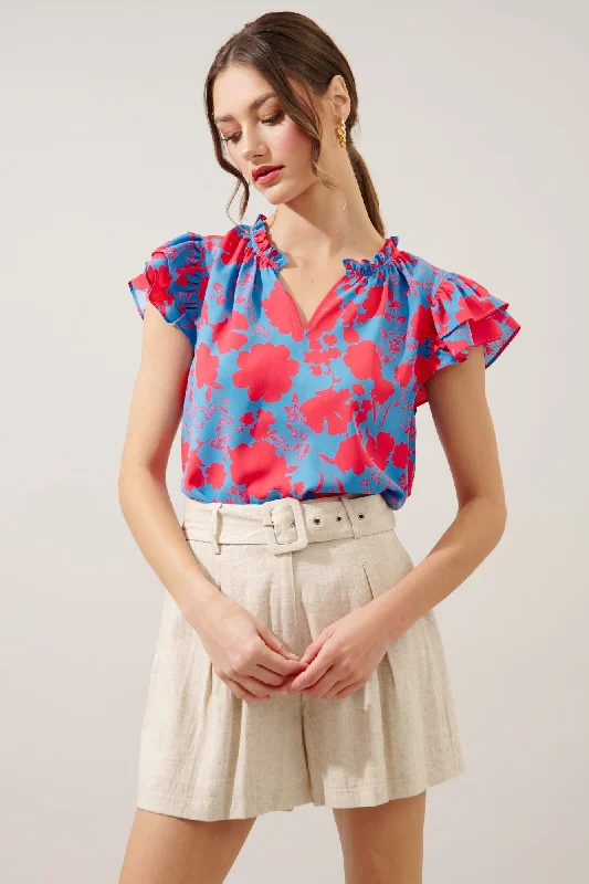 Juliana Floral Bellissima Ruffle Sleeve Top