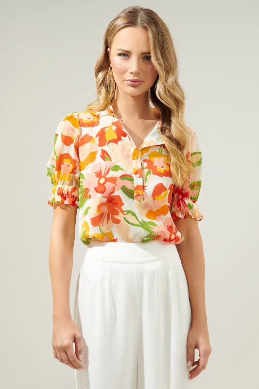 Kailua Floral Tailwind Half Button Front Blouse