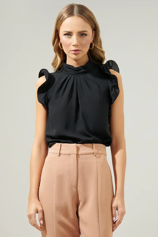 Kendra Mock Neck Wire Ruffle Sleeve Blouse