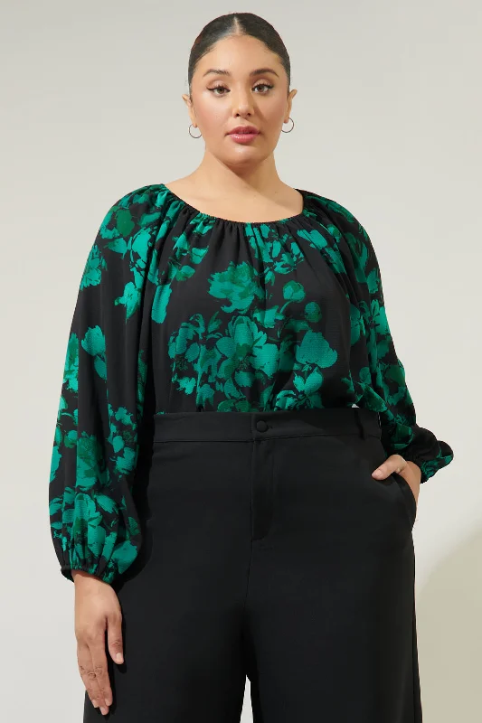 Krypton Floral Marica Balloon Sleeve Top Curve