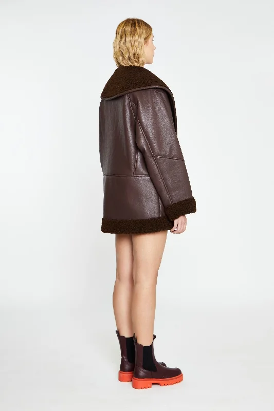 Rich-Brown Oversized Faux-Shearling -Coat