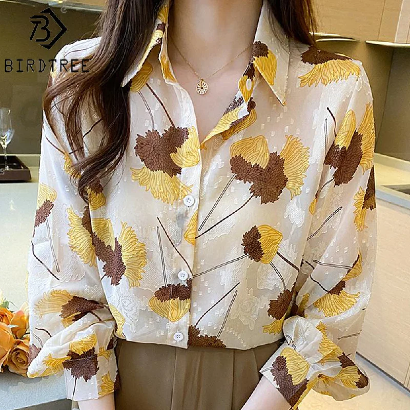 Lantern Long Sleeves Women Printing Shirt 2022 Autumn New Style Long Sleeves Female Loose Chiffon Blouses Tops T27612X