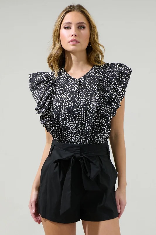 Larsa Onyx Geometric Vance Button Front Blouse