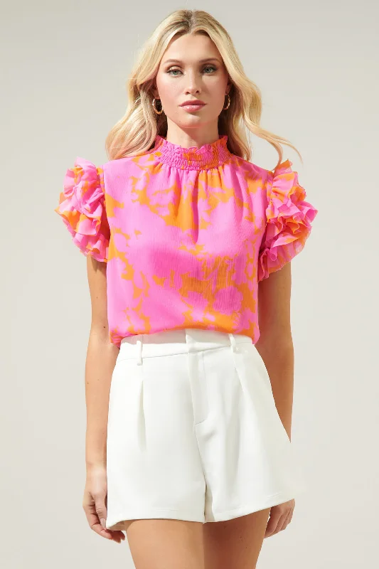 Lava Flow Brenna Mock Neck Ruffle Blouse