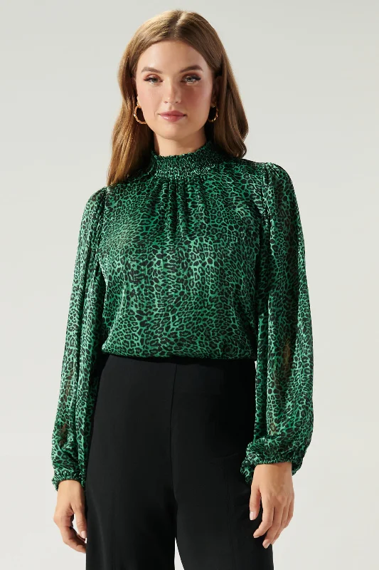 Loren Leopard Figaro Balloon Sleeve Blouse