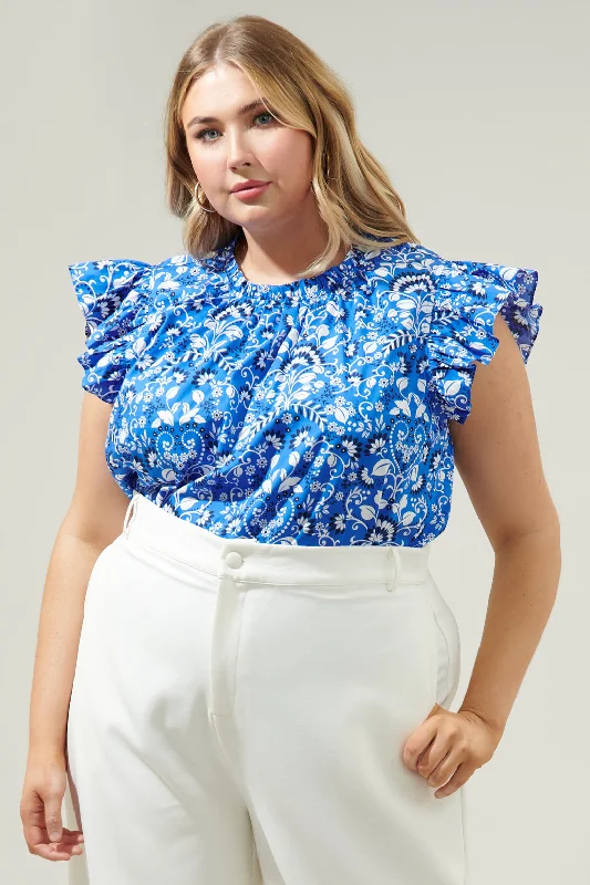 Lulu Floral Veda Cap Sleeve Top Curve