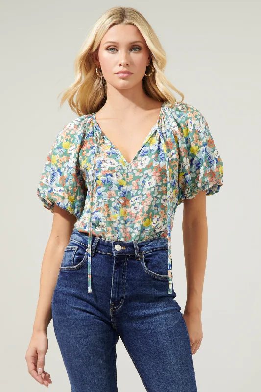 Manchester Floral Overseas Balloon Sleeve Top