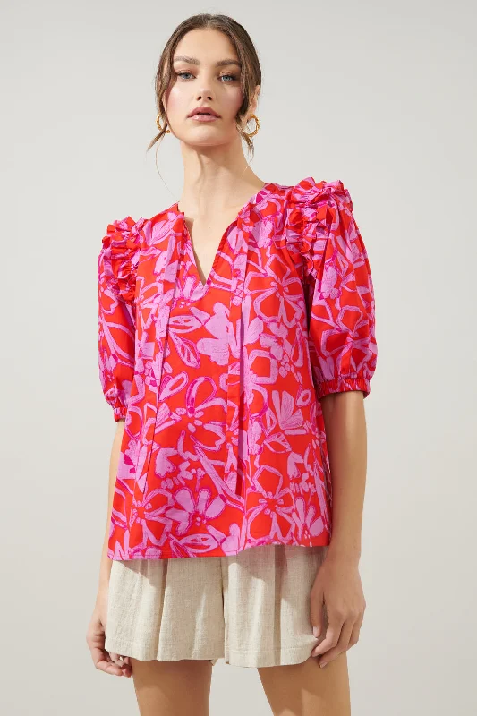 Marida Garnet Floral Noche Tie Neck Blouse