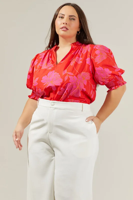 Maylene Mile Floral Split Neck Top Curve