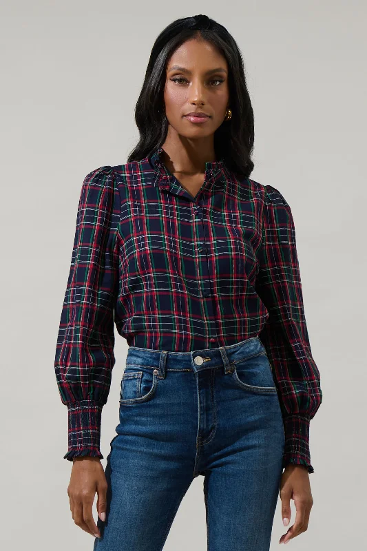 Miley Plaid Split Neck Top