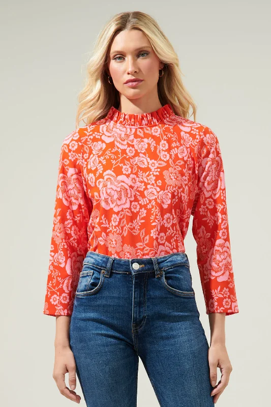 Tiana Floral Mock Neck Blouse