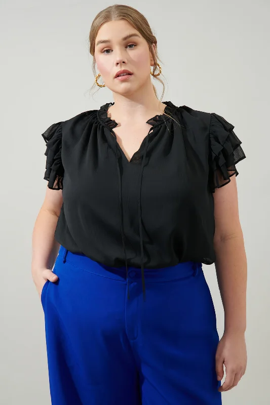 Montie Ruffle Tie Neck Blouse Curve