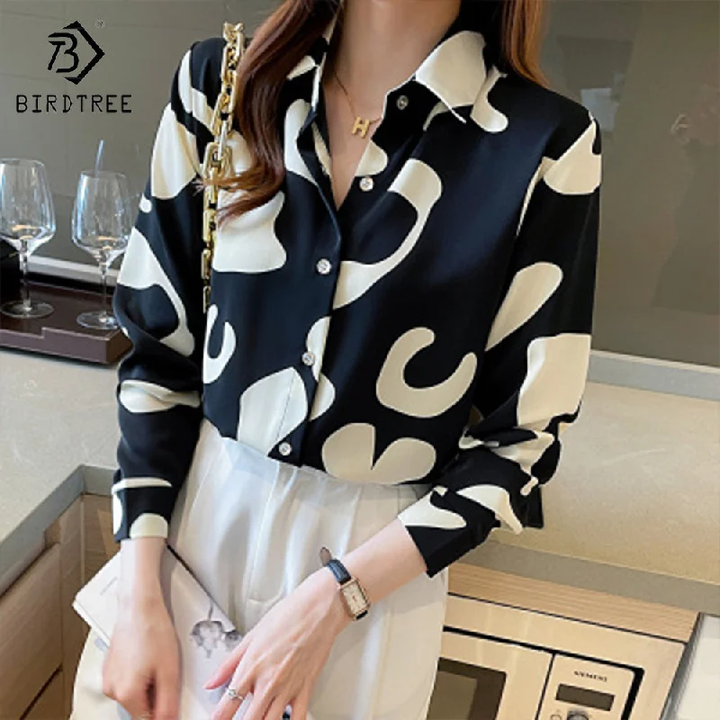 New Autumn Women's Long Sleeve Floral Printing Shirts Elegant Casual Blouses Chiffon Shirt Tops For Spring