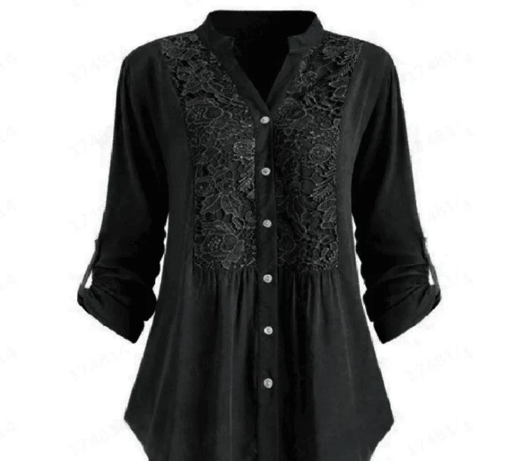 New Blouse European And American Women's Long Sleeves V Collar Shirt large Size lace Shirt Women's Blouses With Collars