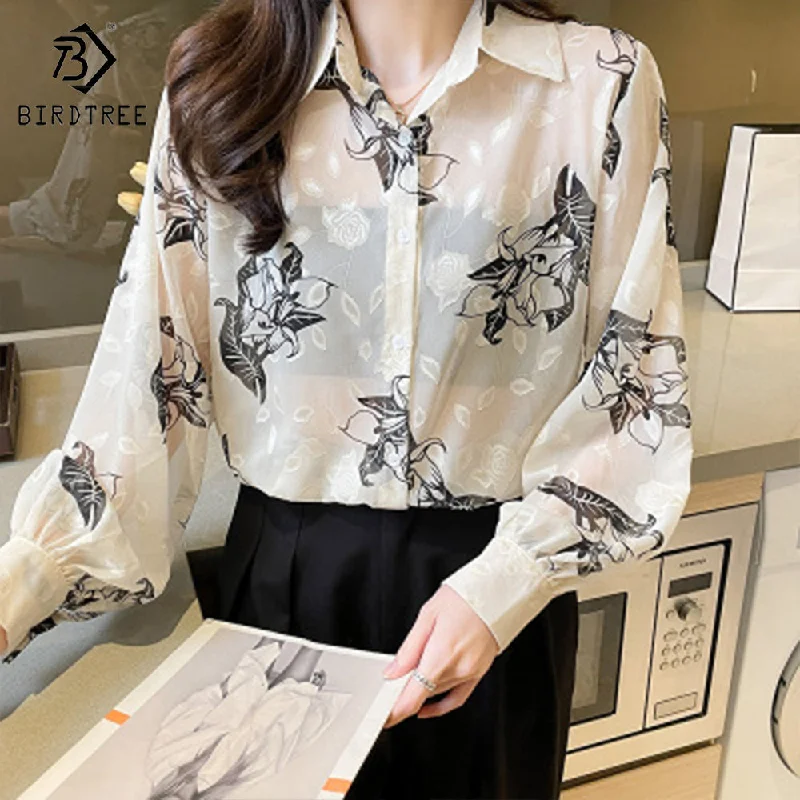 New Casual Flocking Long Sleeved Shirt Women Loose Thin 2022 Early Autumn New Shirts Black For Women T28814X