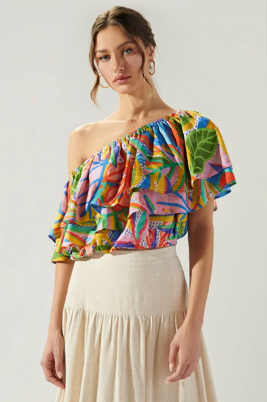 New Guinea Charmer One Shoulder Ruffle Top