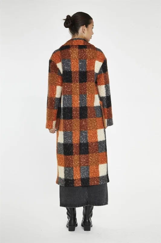 Orange Multi-Check Double-Breasted Coat