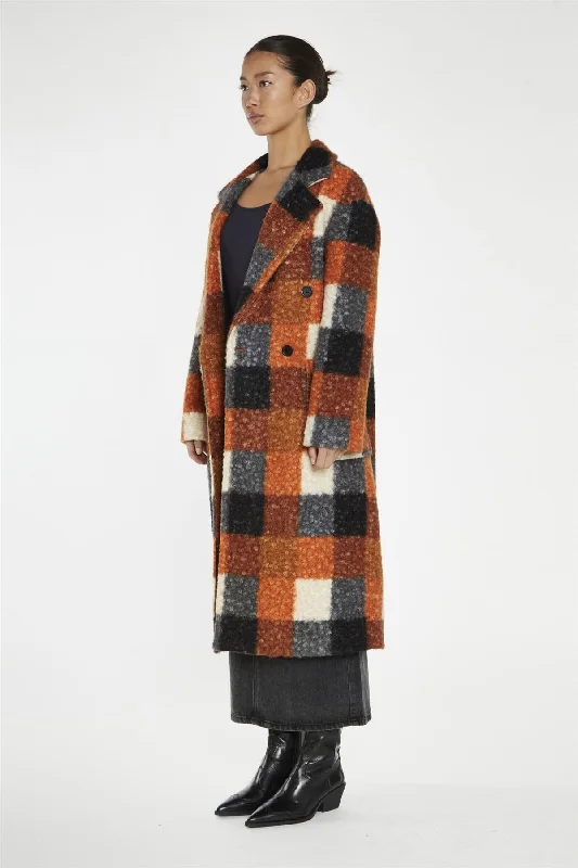 Orange Multi-Check Double-Breasted Coat