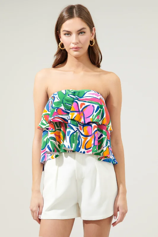 Paradise Falls Banshee Strapless Ruffle Top