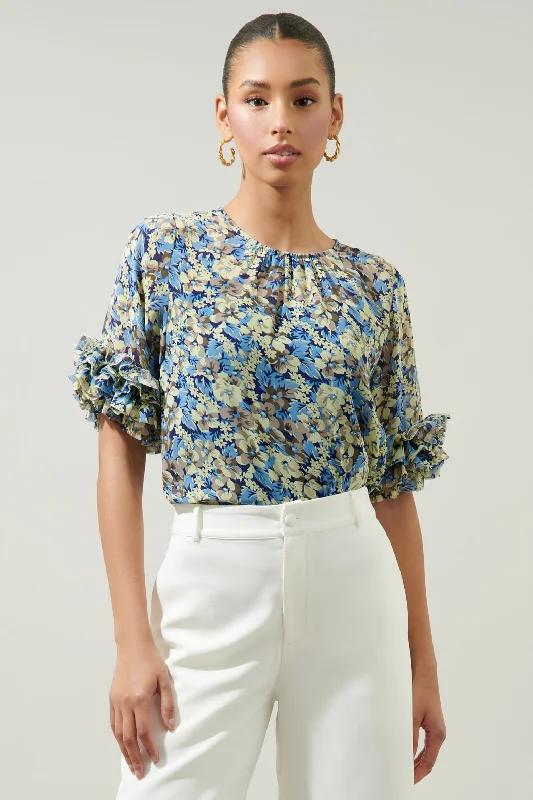 Petal Floral Ruffle Sleeve Blouse