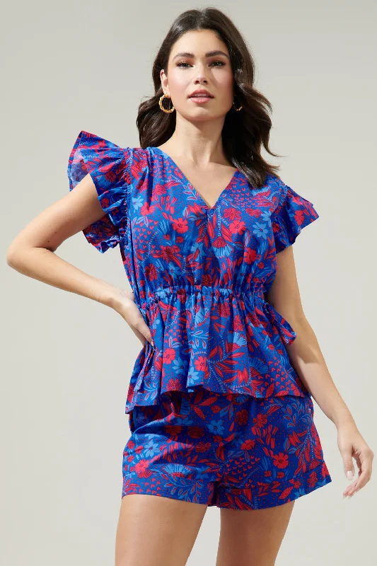 Plumcot Floral Chia Flutter Peplum Top