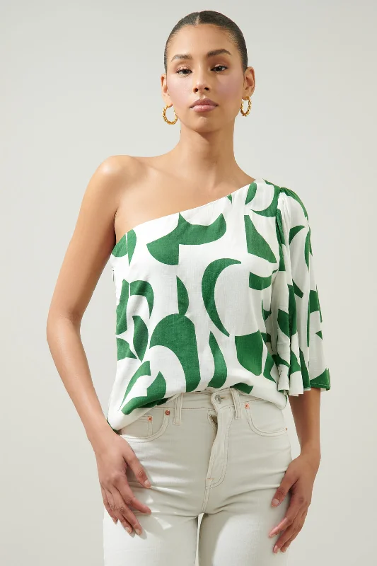 Posh Geometric Carmella One Shoulder Blouse