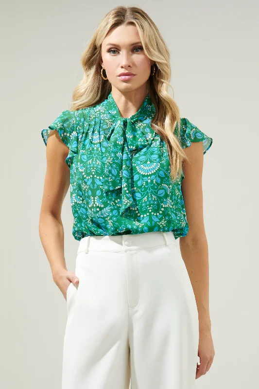 Rainier Paisley Cassius Tie Neck Blouse