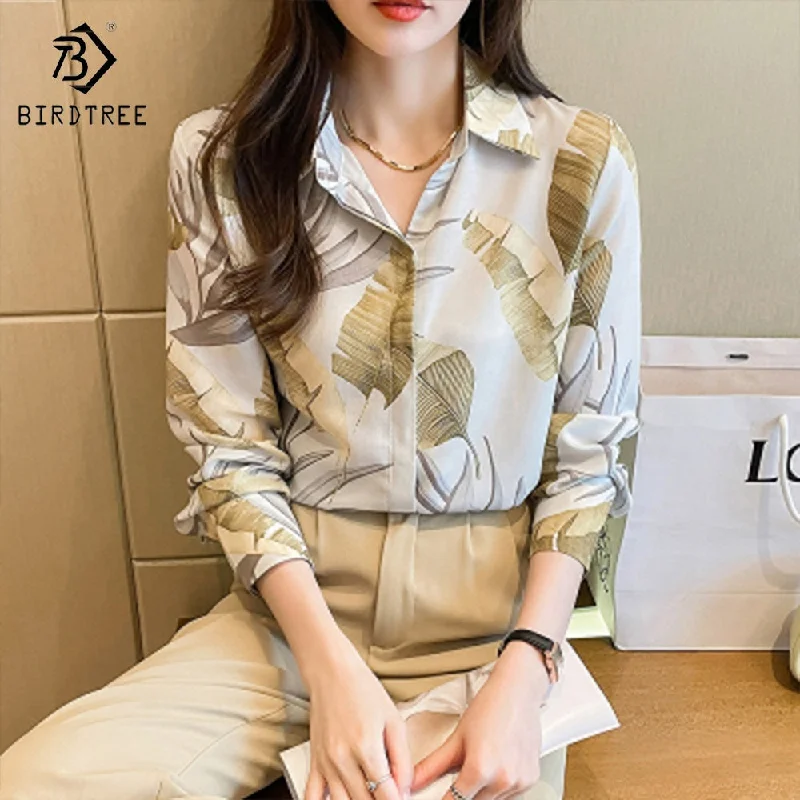 Real Shot 2022 Autumn New Blouses Fashion European and American Tropical Rainforest Printing Loose Long-Sleeved Shirts T28002X